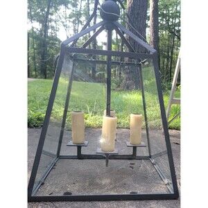 Farmhouse hanging Lantern Pendant Light Fixture Steel Glass Indoor Outdoor